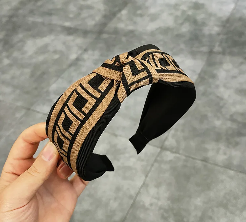 Border Fabric Knotting Headband Europe And The United States Women All Solid Color Elastic Wide Version Pressure Hair Headband