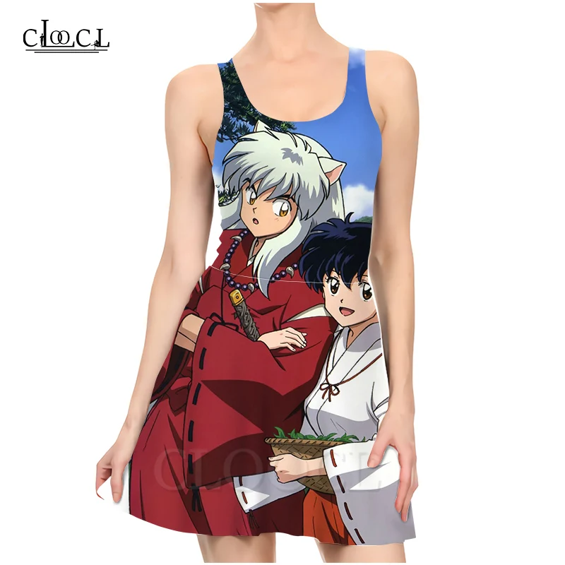 

CLOOCL Anime Inuyasha Ladies Trend Party Girls 3D Print Sleeveless Sexy Fashion Dress 2021 Summer New Slim Beach