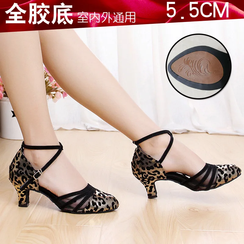 Zapatos de baile de salón Latino leopardo 5,5 cm tacón cubano Cha Rumba flamenco bailarinas vientre contemporáneo moderno gimnasio bailarinas mujeres adultas