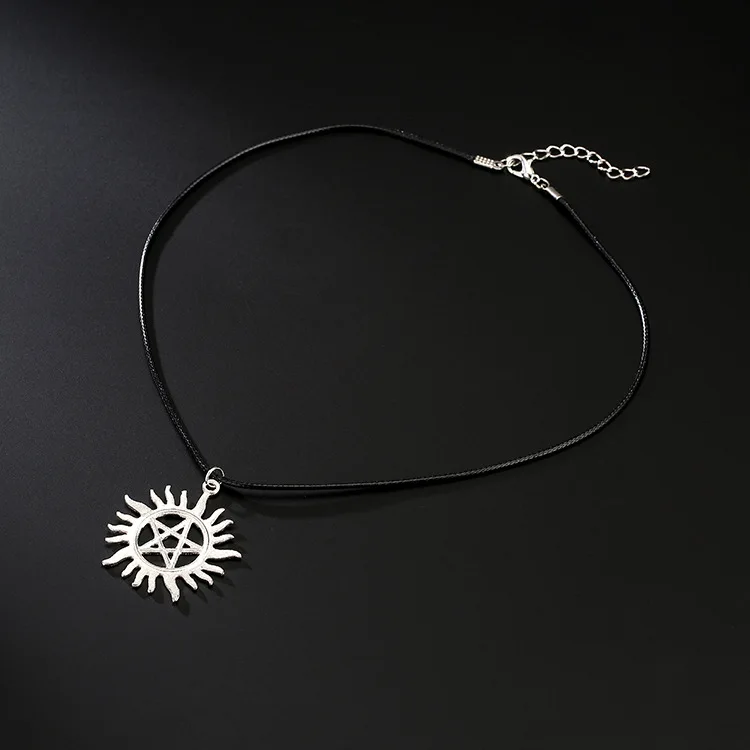 Movie Jewelry Wholesale Supernatural Necklace Dean Sam Winchester Pentagram Pentacle Sun Star Logo Silver Color Pendant