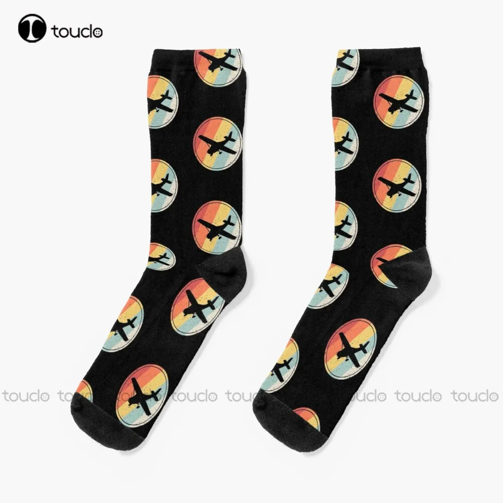 Vintage Retro Airplane Socks Fun Socks For Women Unisex Adult Teen Youth Socks Christmas Gift Custom Hd High Quality Fashion New