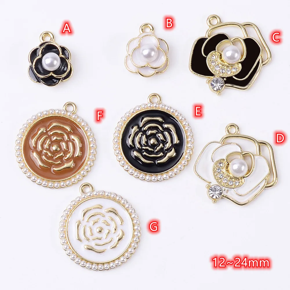 Round Rose Charms Pendants 10pcs Rhinestone Black Roses Charm Pendant Pearls Fitting Metal High Quality Diy Jewelry Accessories