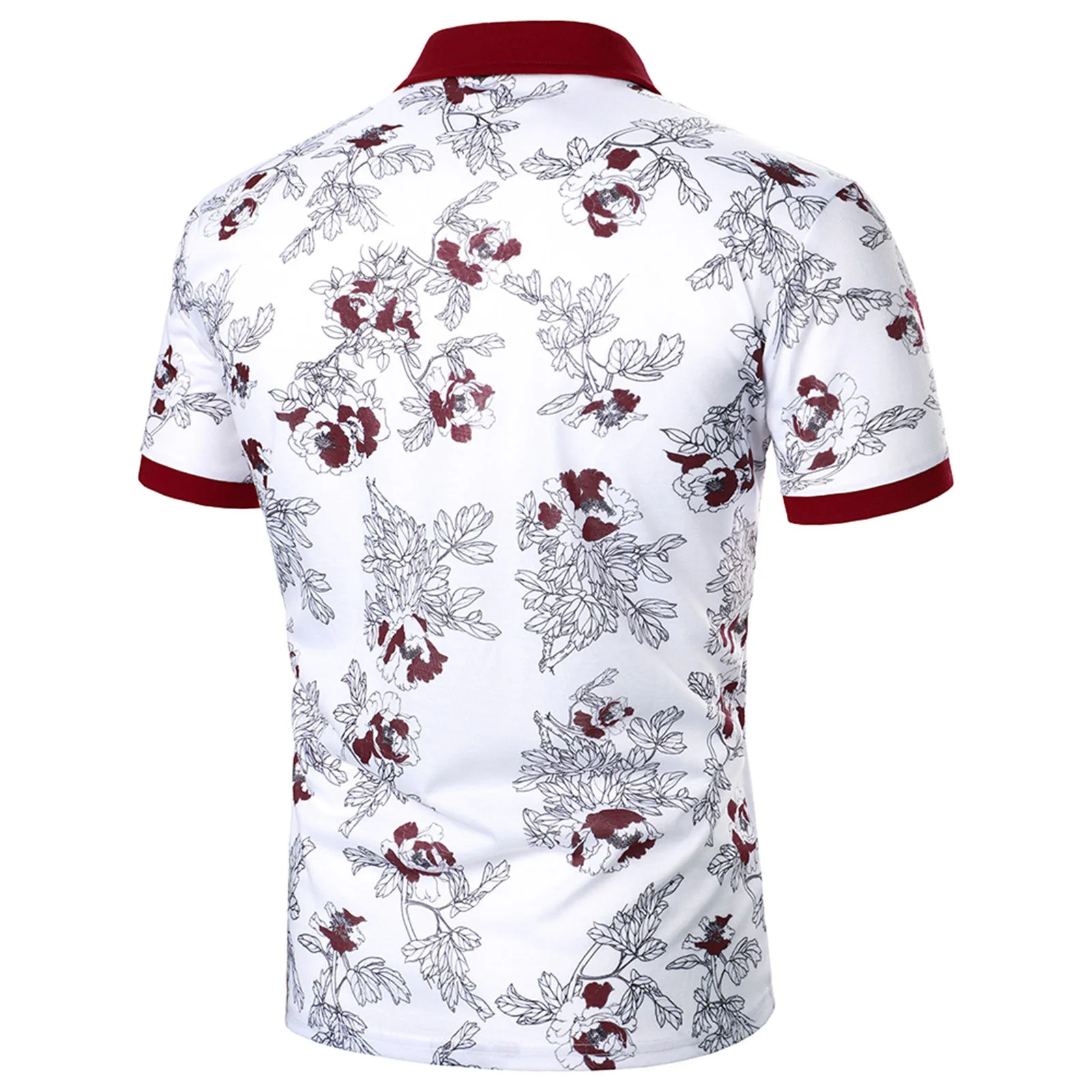 Summer Floral Print Casual Men Polo Shirts Fashion Business Comfortable Breathable Cool Tops Short-sleeved Cotton Polo Shirt