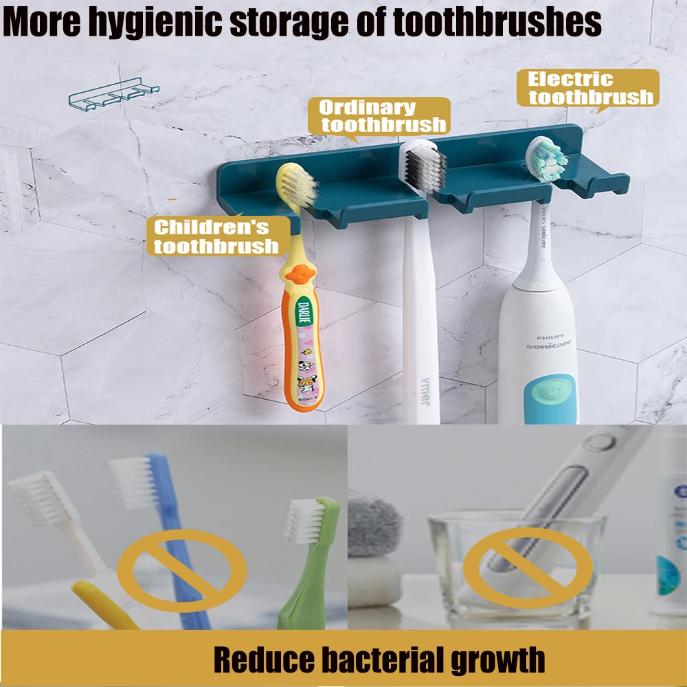 Punch-Free Paste Style Toothbrush Rack 3 Hook Cell Phone Charging Holder Phone Bracket Cradle Wall Storage Hanger Bathroom Tools