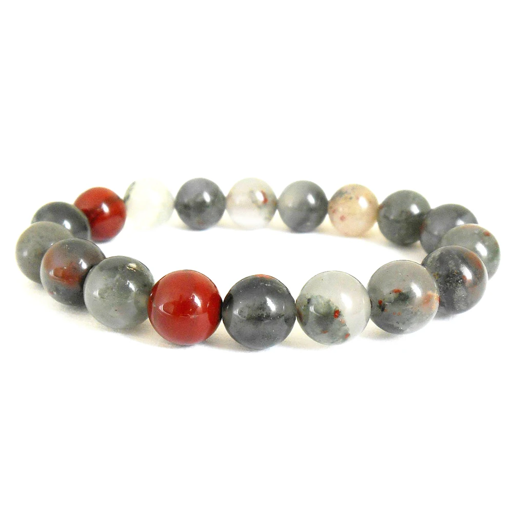 MG1181 Natural 10mm African Bloodstone Stretch Gemstone Bracelet Healing Stone Grounding Mala Mens Beaded Bracelet