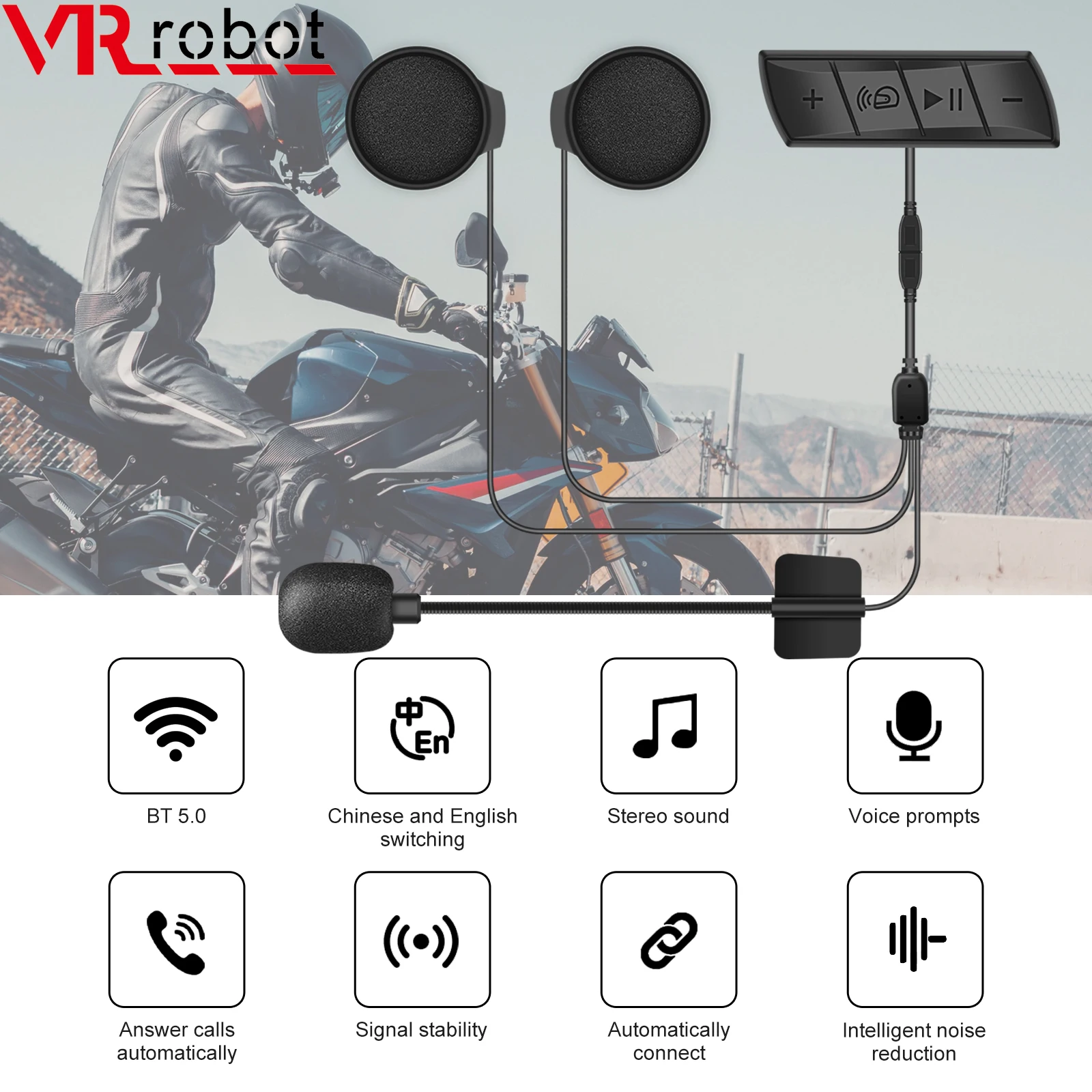 VR robot Motorcycle Helmet Bluetooth Headset FM Radio Moto Waterproof Wireless Handsfree Headphone Music Speaker Auto Answer