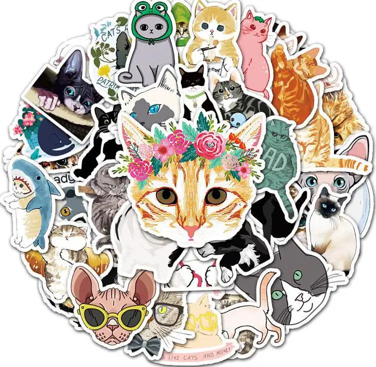 10/30/50pcs  Kawaii Cute Animal Cat Cartoon Graffiti Stickers Notebook  Window Wall Water Cup Trolley Popular Computer Scooter