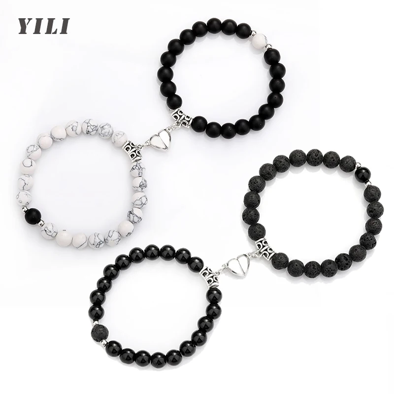 Rainbow Bead Bracelet Pride Couple Bracelets White Howlite Black Matte Magnet Bracelets Natural Stone LGBT Relationship Jewelry