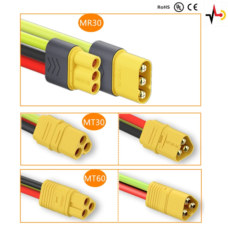 MR30 MT30 MT60 Connector Plug Socket Cable Wire Female Male 3 Pins for Drone Helicopter Li Lithium Ion Battery Amass