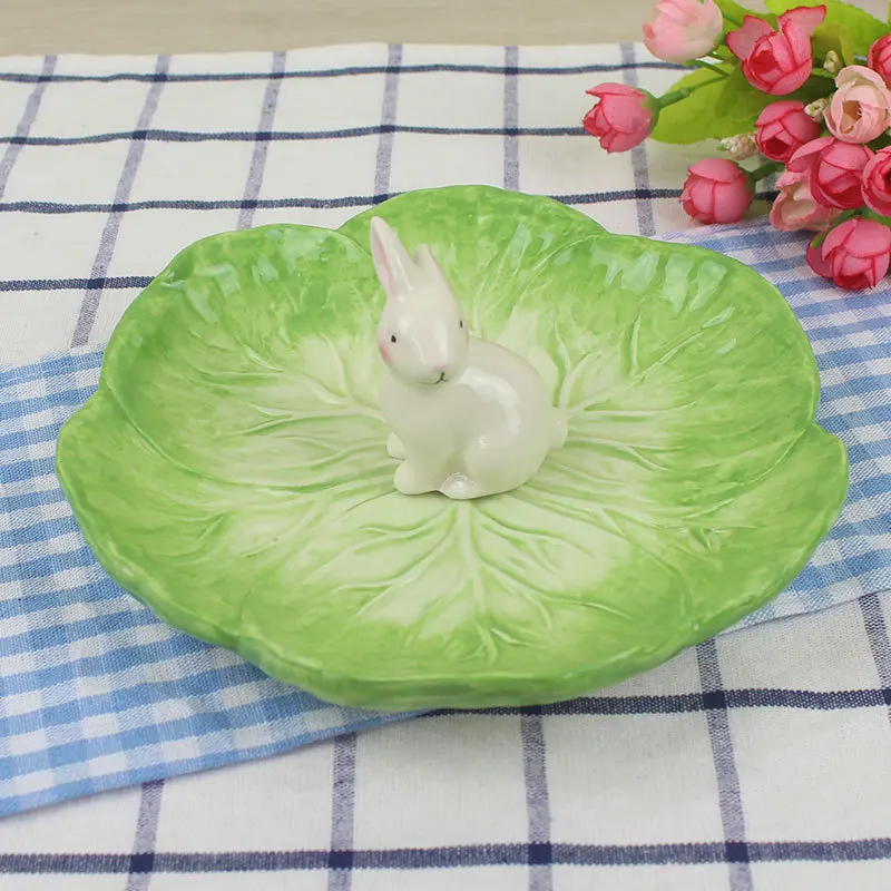 Creative Cartoon Tableware Rabbit Snack Plate Fruit Bowl Candy Plate Ceramics Fork Spoon Knife Cute  Dishes and Plates Sets