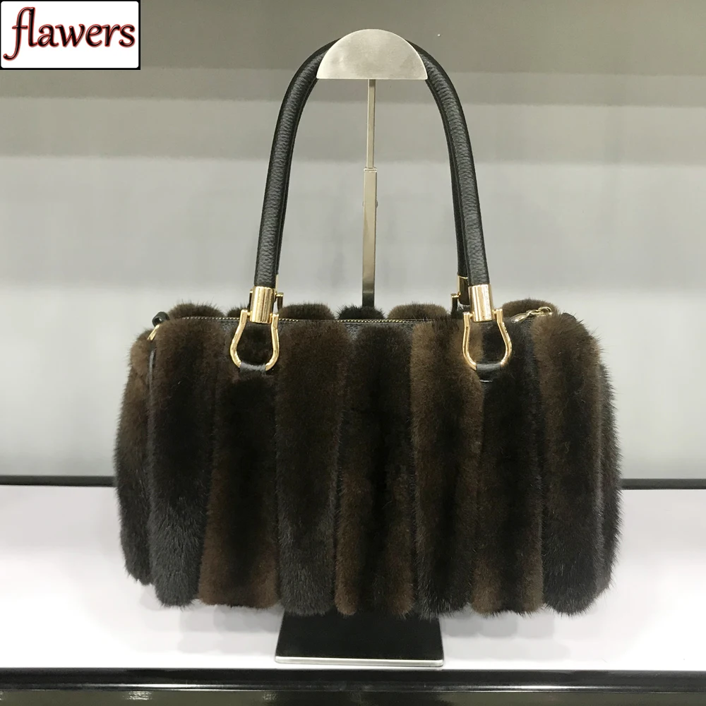 Sac à bandoulière en fourrure de vison véritable pour femme, sac messager en peluche, sac à main en fourrure moelleux pour femme, mode décontractée douce, initié, nouveau, 2024