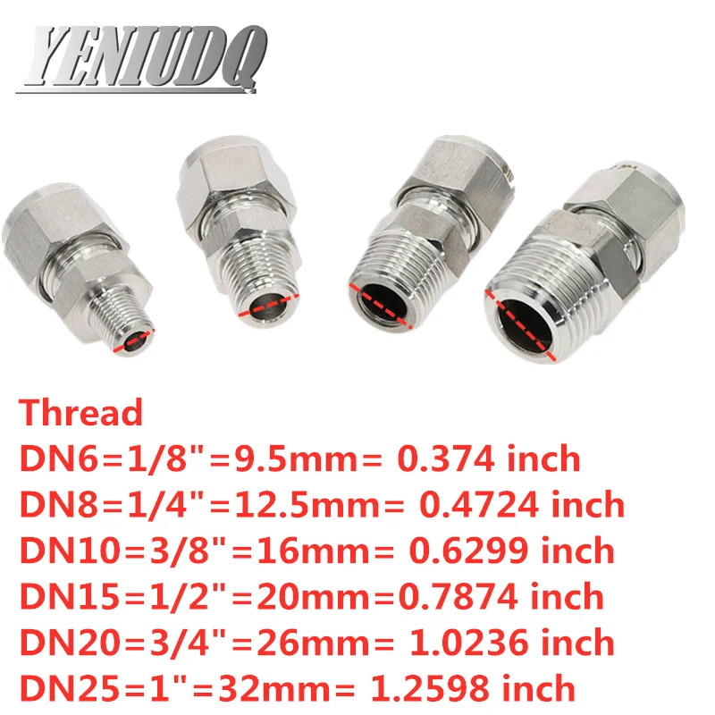 SS 304 nerez ocel dvojitý ferrule komprese konektor 6mm 8mm 10mm 12mm trubice na 1/8