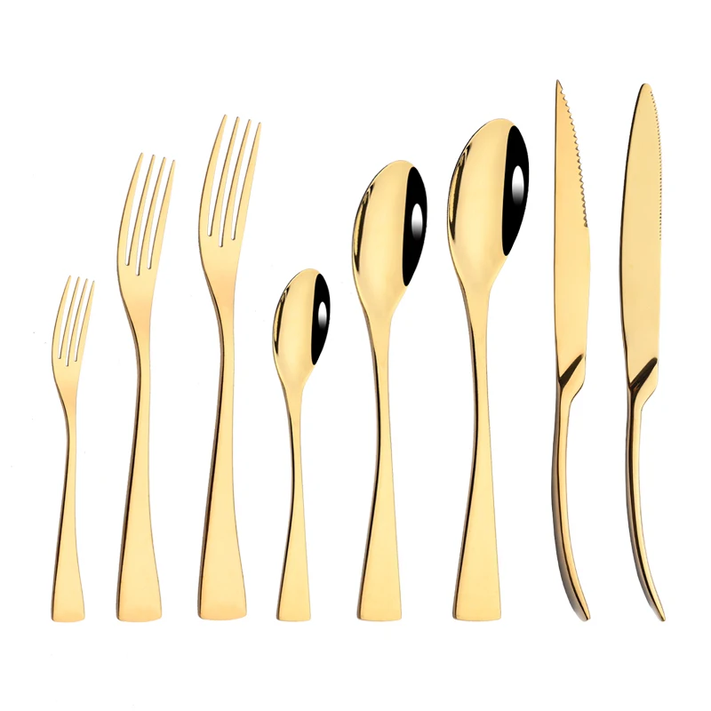 Luxury Gold Dinnerware Cutlery Set 18/10 Stainless Steel Silverware Steak Knife Dessert Spoon Cake Fork Tableware Flatware Set