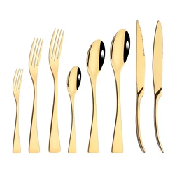 Luxury Gold Dinnerware Cutlery Set 18/10 Stainless Steel Silverware Steak Knife Dessert Spoon Cake Fork Tableware Flatware Set