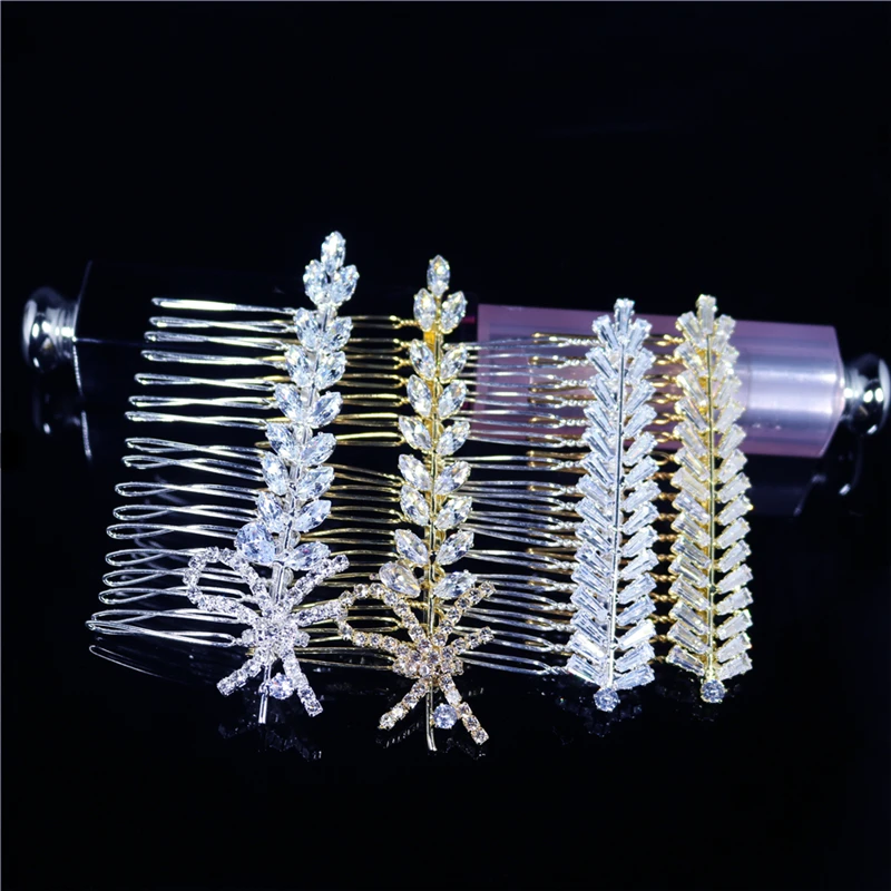 

Brilliant New Fashion Luxury Zirconia Bowknot Leaf Hair Comb For Women Wedding Hairwear Hair Comb Accessories Bride Jewelry