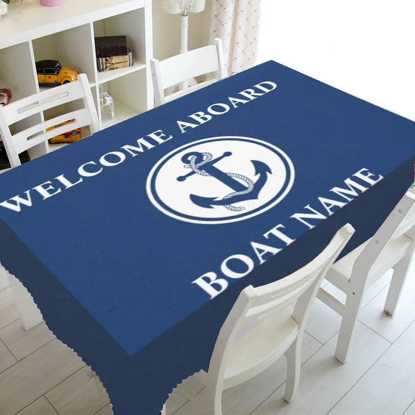 Navy Blue Nautical Party Decorations Welcome Aboard Anchor Tablecloth Table Cover for Beach House Rectangle Square Tables Cloth