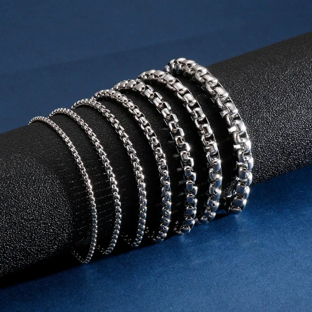 2/2.5/3/4/5/6/7mm Square Link Chain Bracelet Men Women Stainless Steel Jewelry
