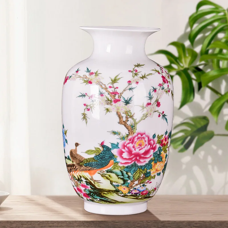 Jingdezhen-도자기 에나멜 꽃병 꽃병, 새로운 중국 스타일 거실 TV 캐비닛 장식