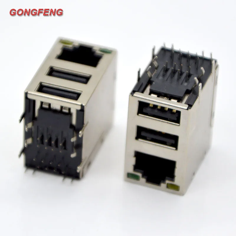 New Network Connector Module Double USB Connector  with LED USB + RJ45 Socket For Printed Circuit boards Special Wholesale