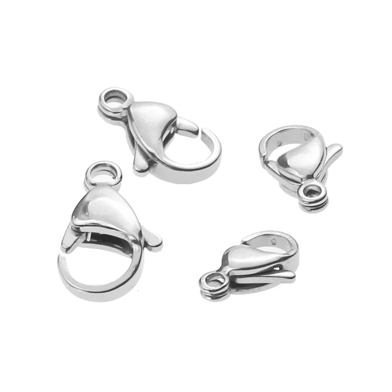 20pcs/lot Lobster Clasps Stainless Steel Jewelry Finding Clasp Hooks for Diy Necklace & Bracelet Chain Making 9/10/12/15MM