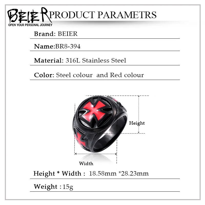 Beier New Store 316L Stainless Steel High Quality Cool Fashion Iron Cross Ring Man Black Oil Painting Jewelry LLBR8-073R