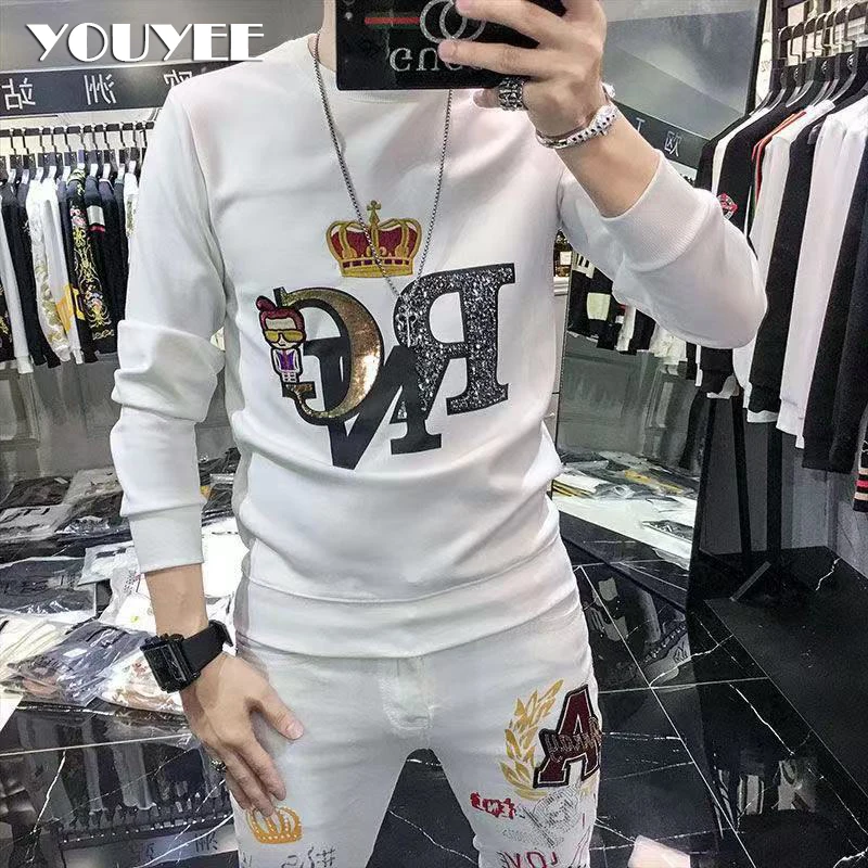 Hip Hop Casual Winter Male Sweatshirt Crown style Streetwear Young Men Tops Black White Plus size Pullover Hoodies