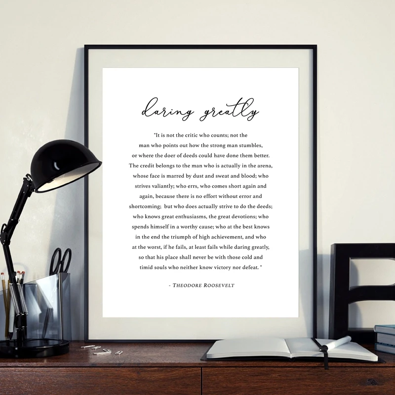 Daring Greatly Theodore Roosevelt Motivational Quote Canvas Art Poster Prints Man in the Arena Gifts Inspirational Art Painting