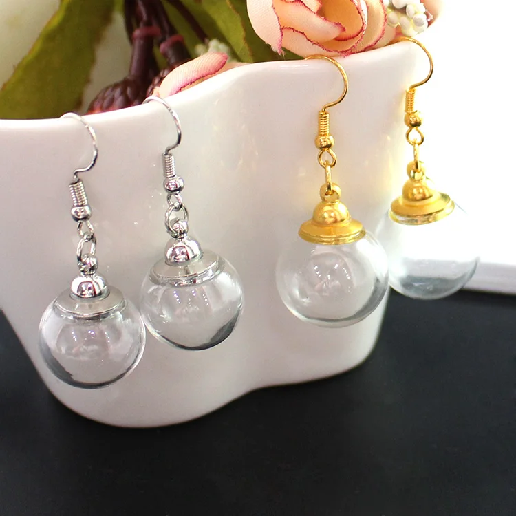 1Pair  Clear Glass Ball Earring with Preglued screw caps Hollow Fillable Glass Locket Earring Transparent earrings Clear jewelry