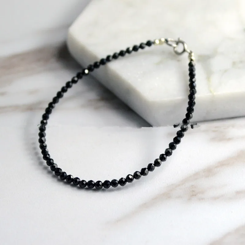 Black spinel round  faceted  2mm/3mm/4mm/5mm  bracelet 7.5inch wholesale beads nature FPPJ gemstone