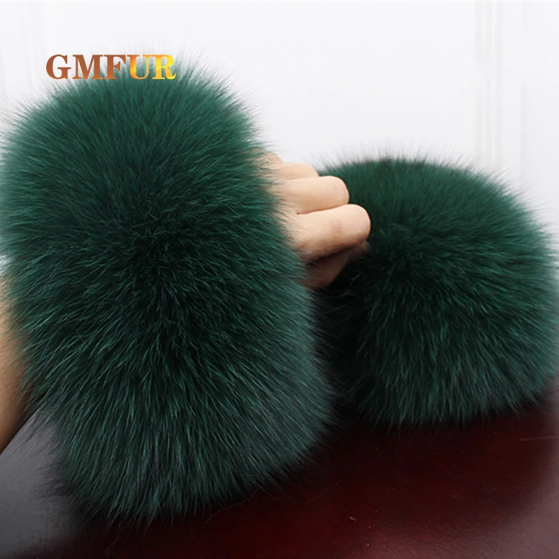 100% Real Fox Fur Cuffs Winter Warm Fashion Genuine Natural Fox Fur Sleeve Lady Bracelet Hand Wear Wristband women