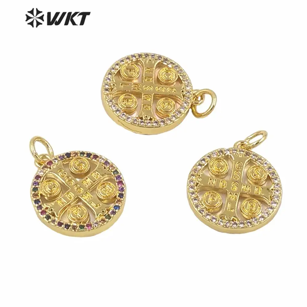 MP154 Tiny Amazing Cross Pedant Fashion Women Jewelry Pendant New Style Round Gold Color Brass Metal Coin Pendant