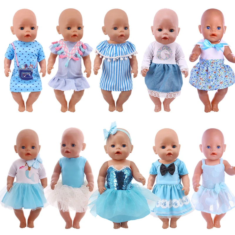 Doll Clothes All Light Blue Bow Veil Skirt,Cotton Dress,Daily Suit Fit 18 Inch American &43 Cm Born Baby 1/3 Blyth Toy For Girl