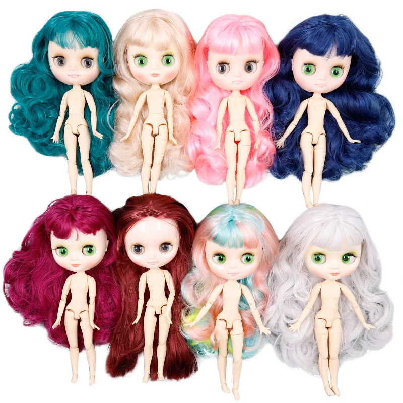 

Middie blyth nude doll 20cm joint body glossy face and matte face with makeup gray eyes soft hair DIY toys gift with gestures