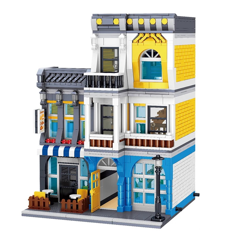 City Buildings Coffee Shop House Hotel Architecture Restaurant Store Building Blocks City Street View Bricks Toys For Children