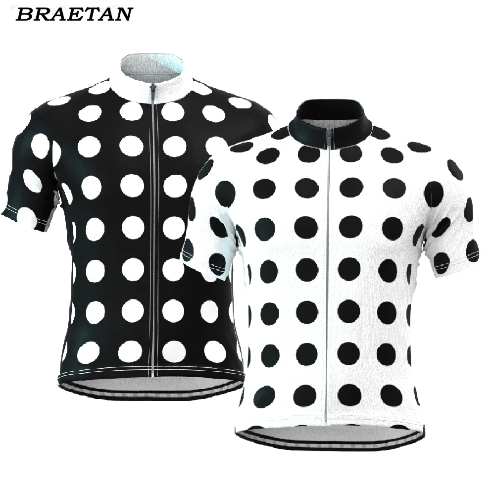 dropshipping black cycling jersey men short sleeve bike clothing dots mtb cycling wear jersey bicycle clothes braetan