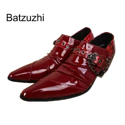 Batzuzhi Fashion Designer's Men Dress Shoes Leather Red Pointed Toe Wedding Shoes Men Formal Dress Shoes Party/Stage Footwear