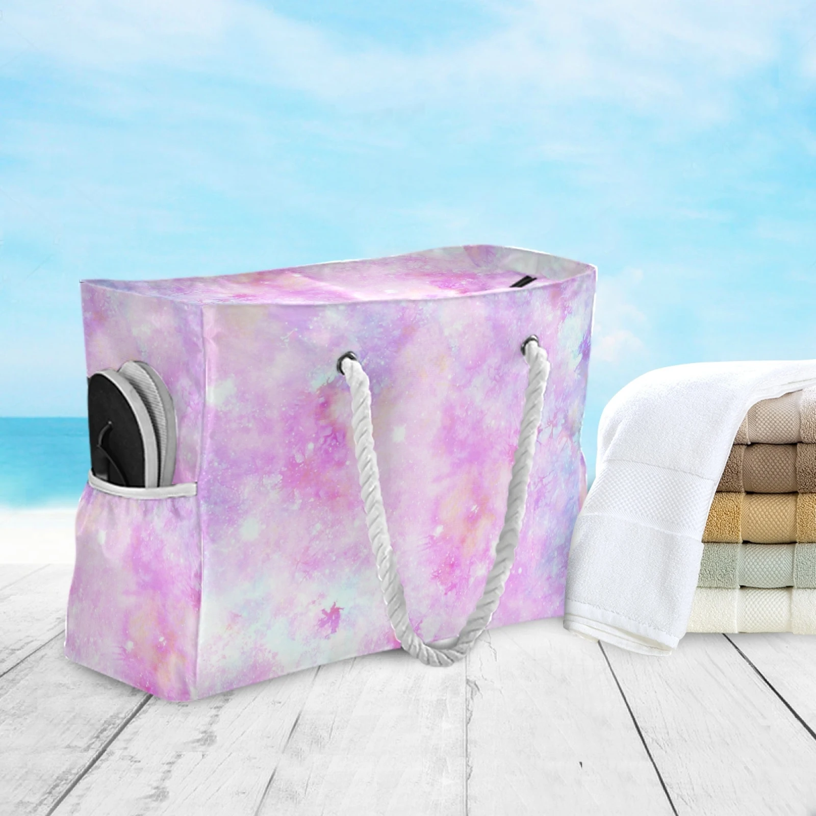 

New Beach Tote Bag Women Nylon Shopping Bag Pink Galaxy Unicorn Print Cloth Shoulder Bag Eco Handbag Tote Reusable Shopper Bags