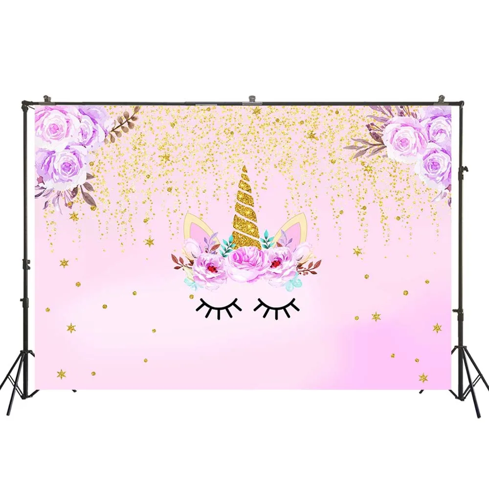 Unicorn Background For Photography Birthday Party Flower Gold Dots Baby Newborn Portrait Photo Backdrop Studio Props W-5244