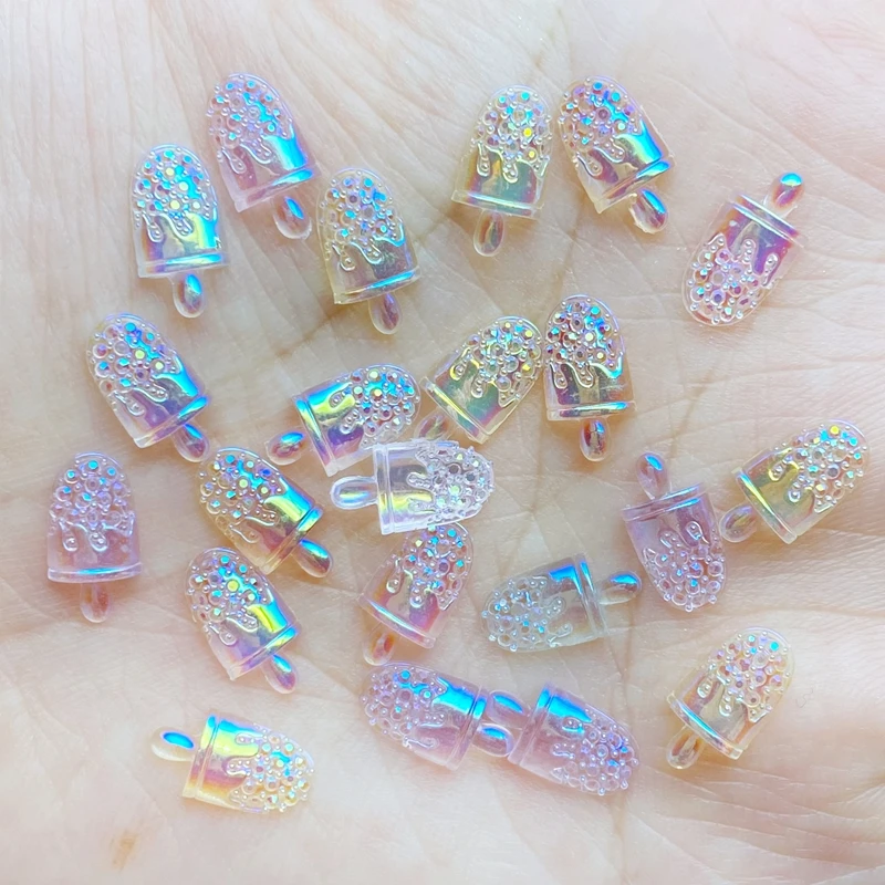 100Pcs New Cute Mini Popsicle Resin Figurine Crafts Flatback Cabochon Ornament Jewelry Making Hairwear Accessories