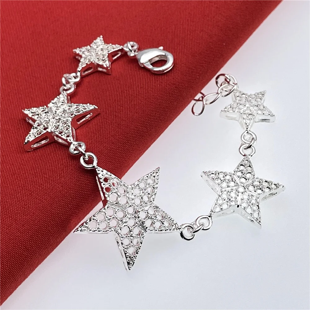 

925 Sterling Silver Six-Star Bracelet, Fashion, Feminine, For Wedding, Engagement, Party, Jewelry