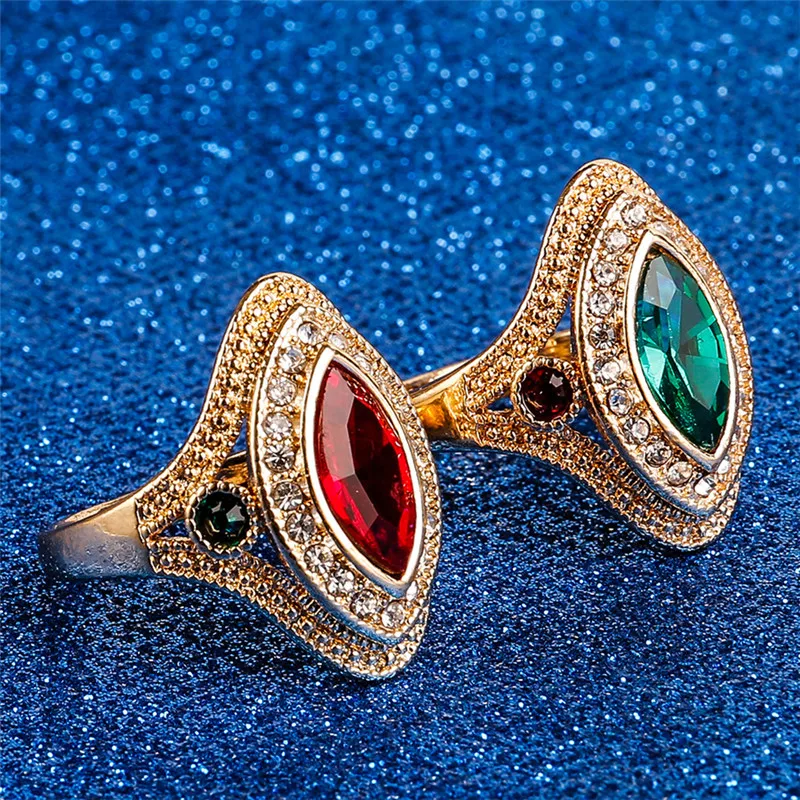 Bohemian Oval Engagement Rings For Women Jewelry Golden Ring Female Vintage Green Crystal Ring Statement Rings Women Lady Gift