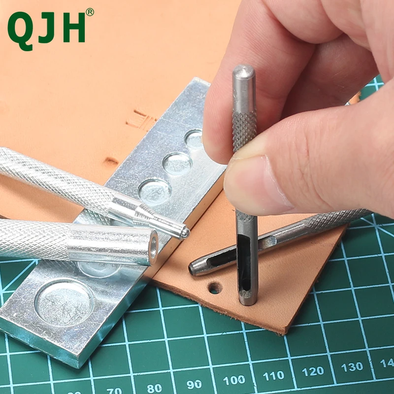 QJH Punch Leather Tool A5 PVC Pad Hole Punch Buttons Set Pressing Studs, Rivets and Grommets Snap Rivet Setter Base Kit Set Snap