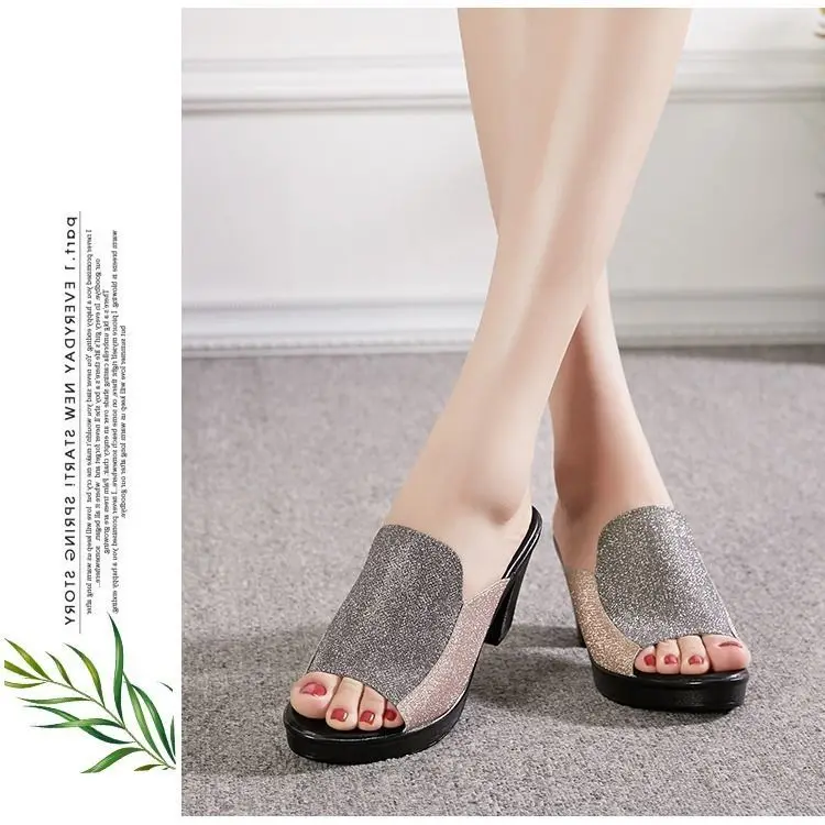 Thời Trang Mới Chống Trơn Trượt Nữ Giày Cao Gót Dép Peep Toe Bên Ngoài Nữ Móng Guốc Gót Dép Nông Nữ Dép Nữ