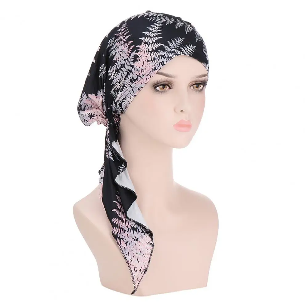 Traditional Headscarf Cap Floral Print Pre Tied Turban Cap Head Wrap Women Tassel  Bandana Hat Turban Cap Hair Accessories