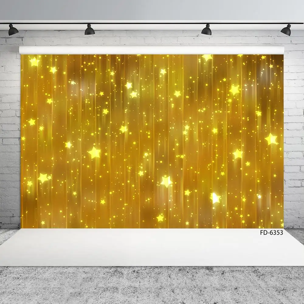 Golden Glitter Twinkle Sparkle Stars Photography Background Vinyl Backdrop Photo Studio for Children Baby Prom Party Photophone