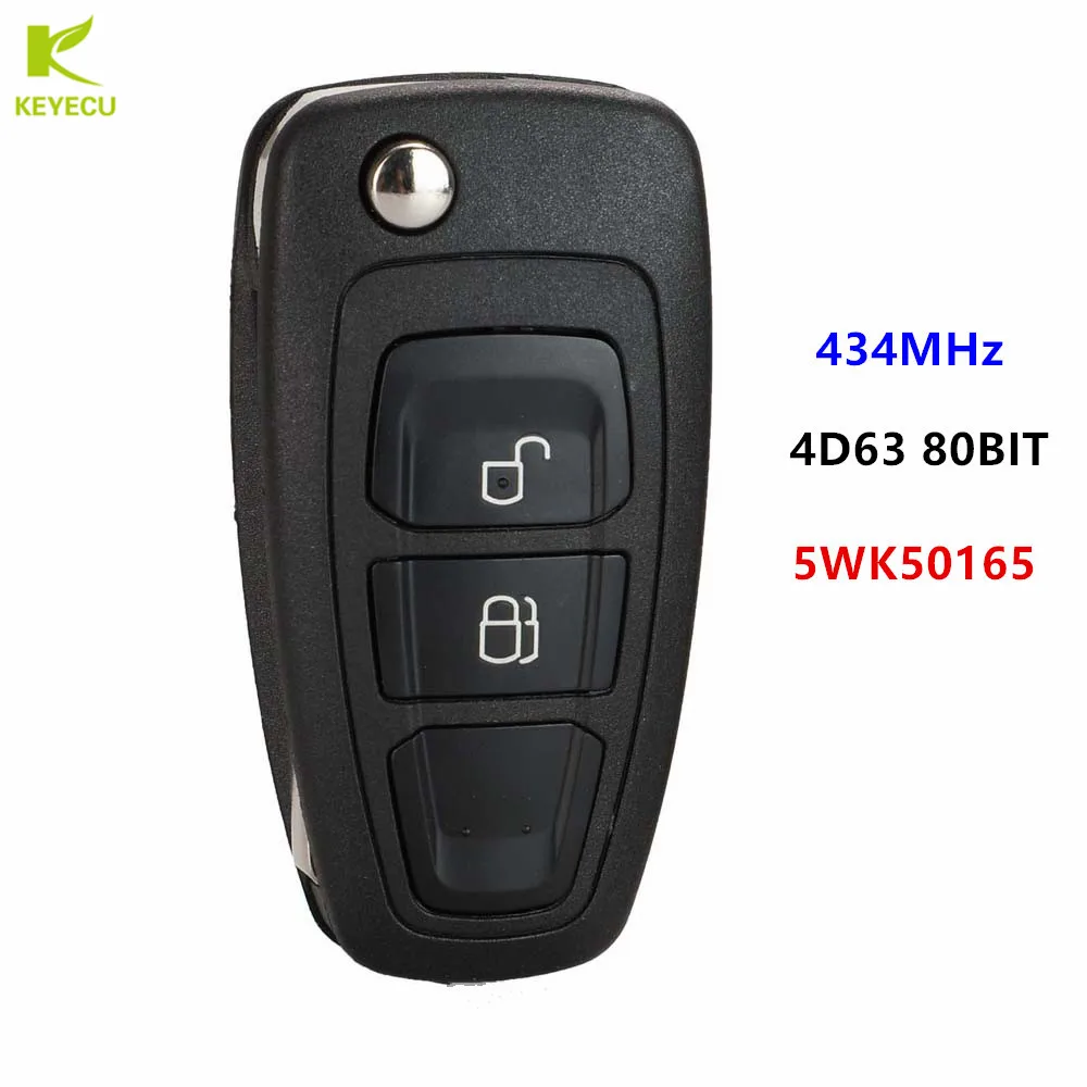 

KEYECU Replacement Flip Remote Key 434MHz FSK 4D63 chip for Ford Ranger 2011-2015,for Mazda 3 2008-2012 BT50 2011-2015 5WK50165