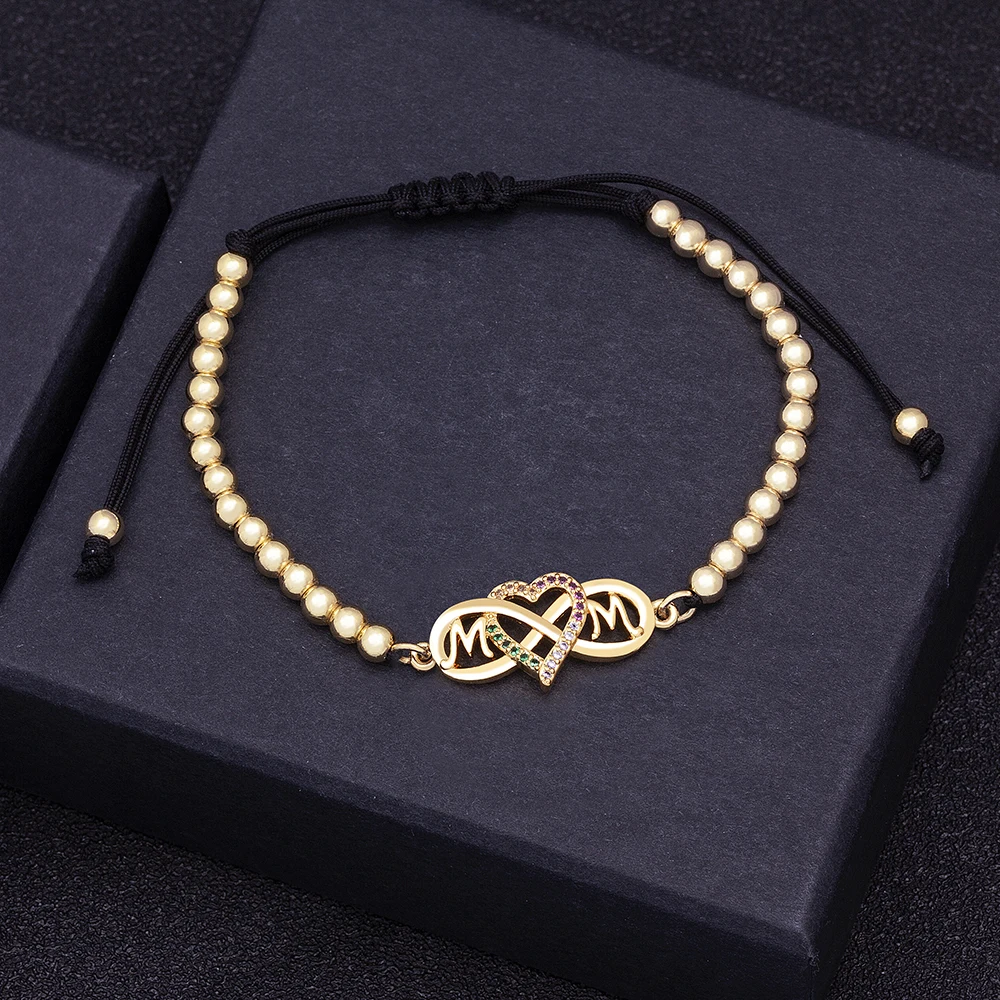 Picture 5: Nidin New Arrival Mom Mama Handmade Rope Bracelets Heart Butterfly Shape  Zircon Luxury Mother‘S Day Jewelry Gift Adjustable