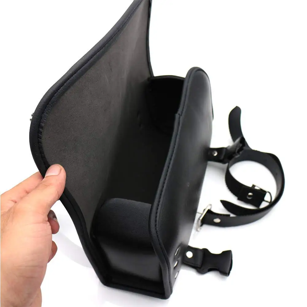 Motorcycle Fork Bag Waterproof Motorbike Handlebar Bag Pu Leather Saddlebag Front Rear Storage Tool Pouch Tool Tail Bag Black