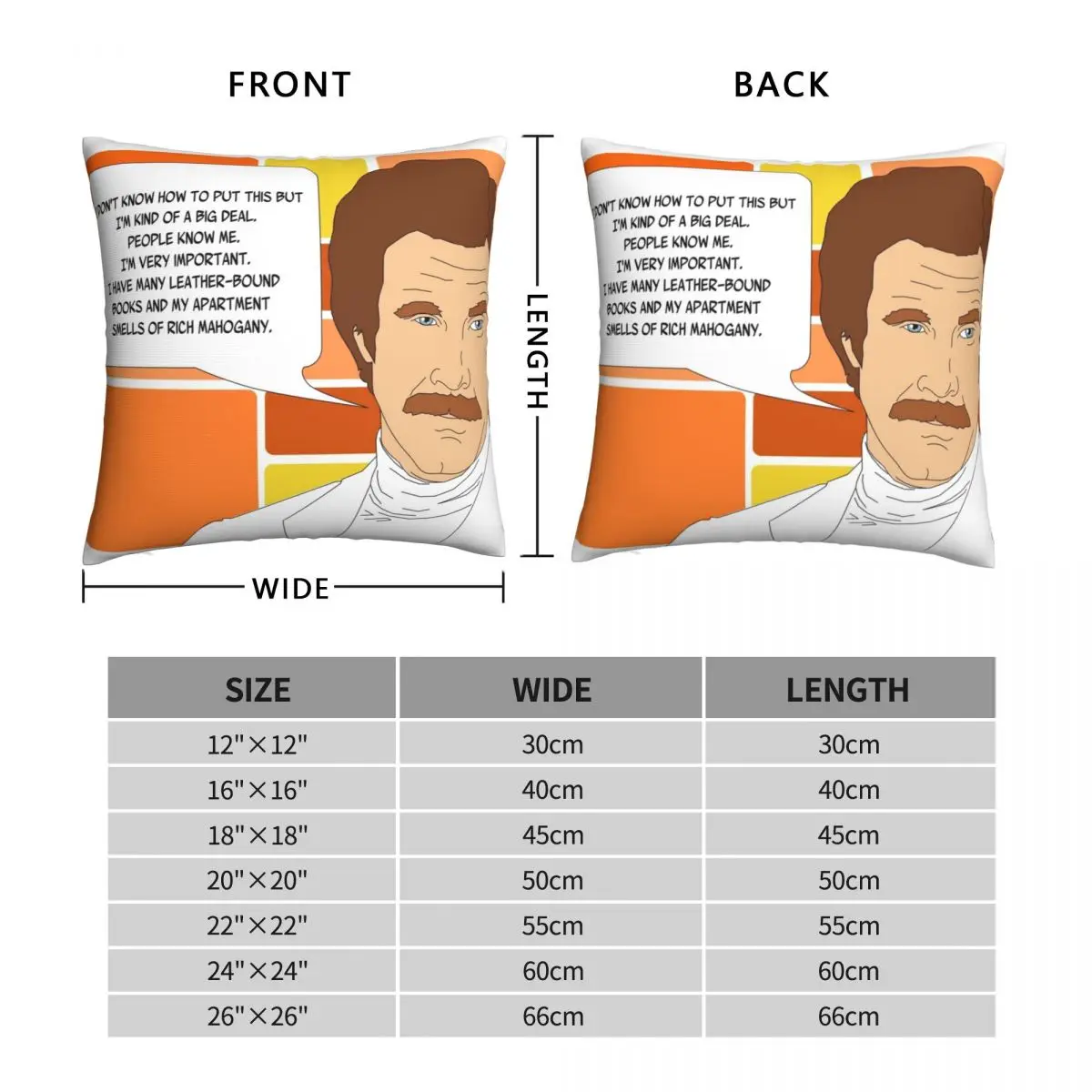 I'm Ron Burgundy Square Pillowcase Polyester Linen Velvet Printed Zip Decor Throw Pillow Case Sofa Cushion Cover Wholesale