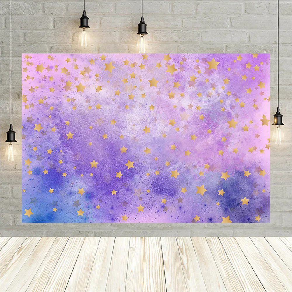 

Avezano Baby Shower Background For Photography Photo Studio Purple Fantasy Sky Gold Stars Newborn Birthday Decor Backdrop Banner